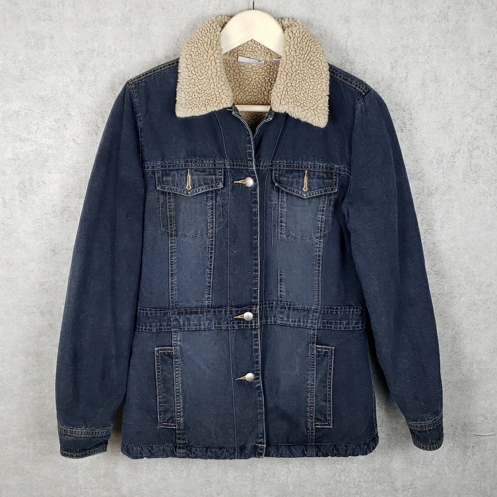 Halogen faux fur lined trucker jacket